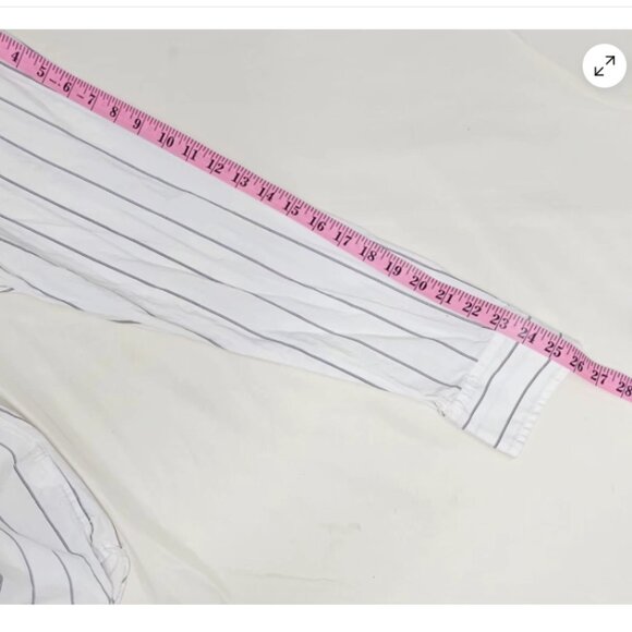 Banana Republic Shirt L Cotton White Navy Stripe Button Front Long Sleeve Pocket - Picture 6 of 9